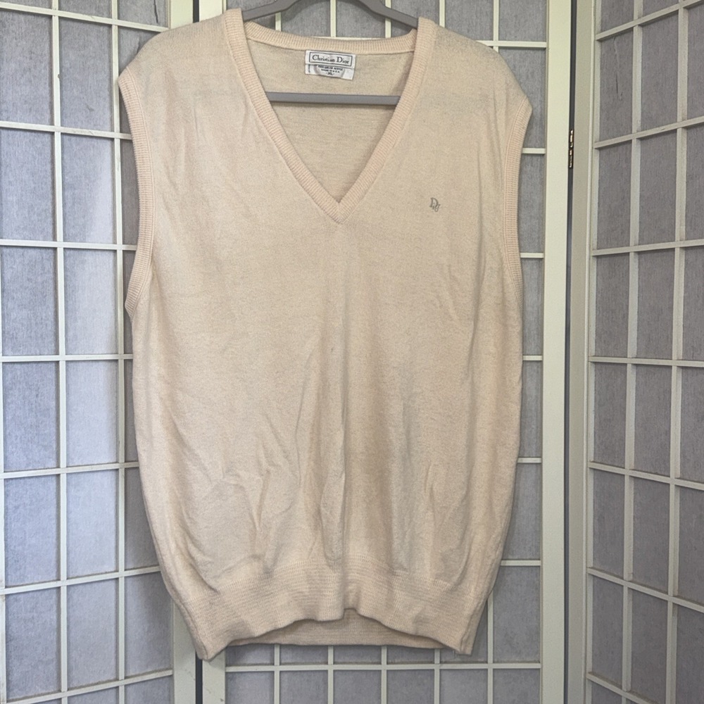 Vintage Christian Dior Monsieur Cream Designer Quiet Luxury Sweater Vest size XL